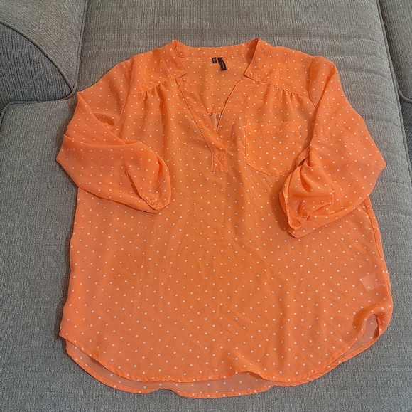 Maurices Tops - Maurices Polka Dot 3/4 Sleeve Top Blouse Size Large Bright Orange